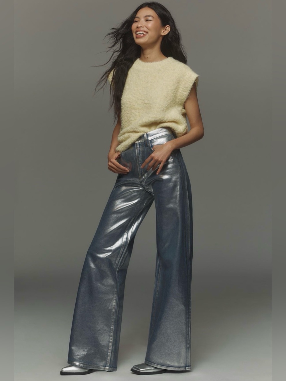 Joe's Mia High Rise Wide Leg Metallic Jeans